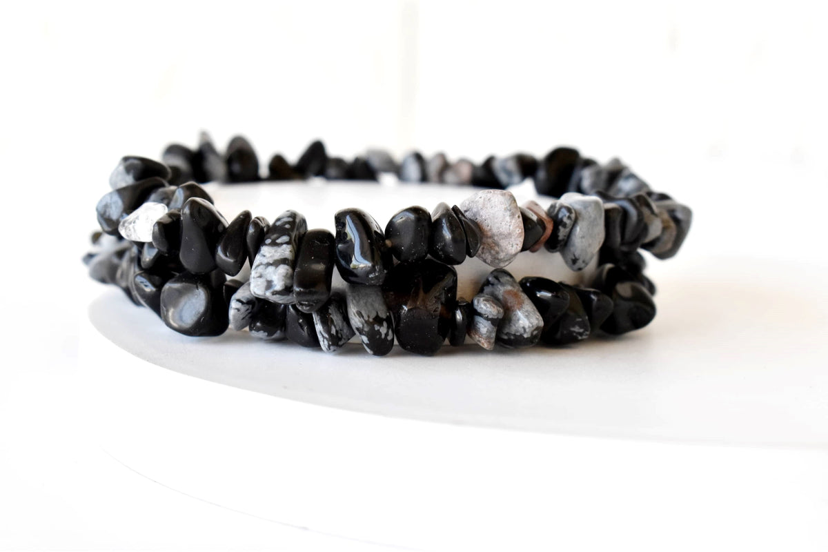 Snowflake Obsidian Chip Bracelet(Past Life Recall and Wisdom)  DestGlow