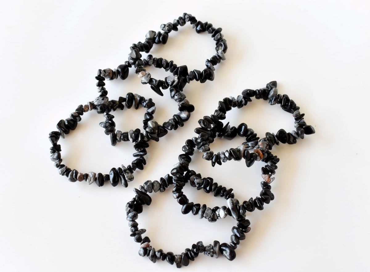 Snowflake Obsidian Chip Bracelet(Past Life Recall and Wisdom)  DestGlow