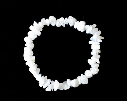 White Rainbow Moonstone Chip Bracelet (Growth and Compassion)  DestGlow