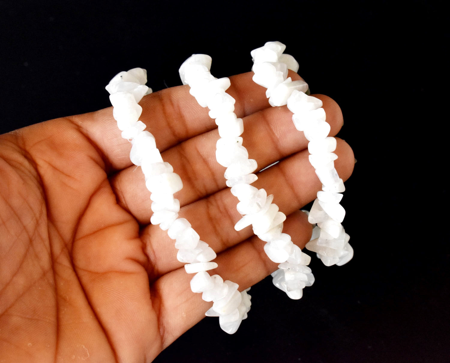 White Rainbow Moonstone Chip Bracelet (Growth and Compassion)  DestGlow