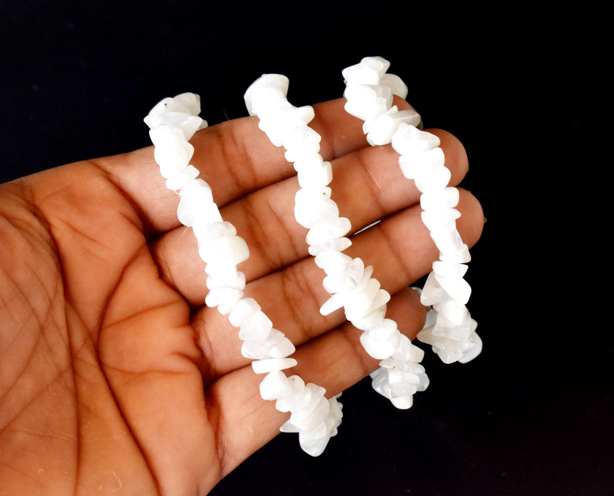 White Rainbow Moonstone Chip Bracelet (Growth and Compassion)  DestGlow