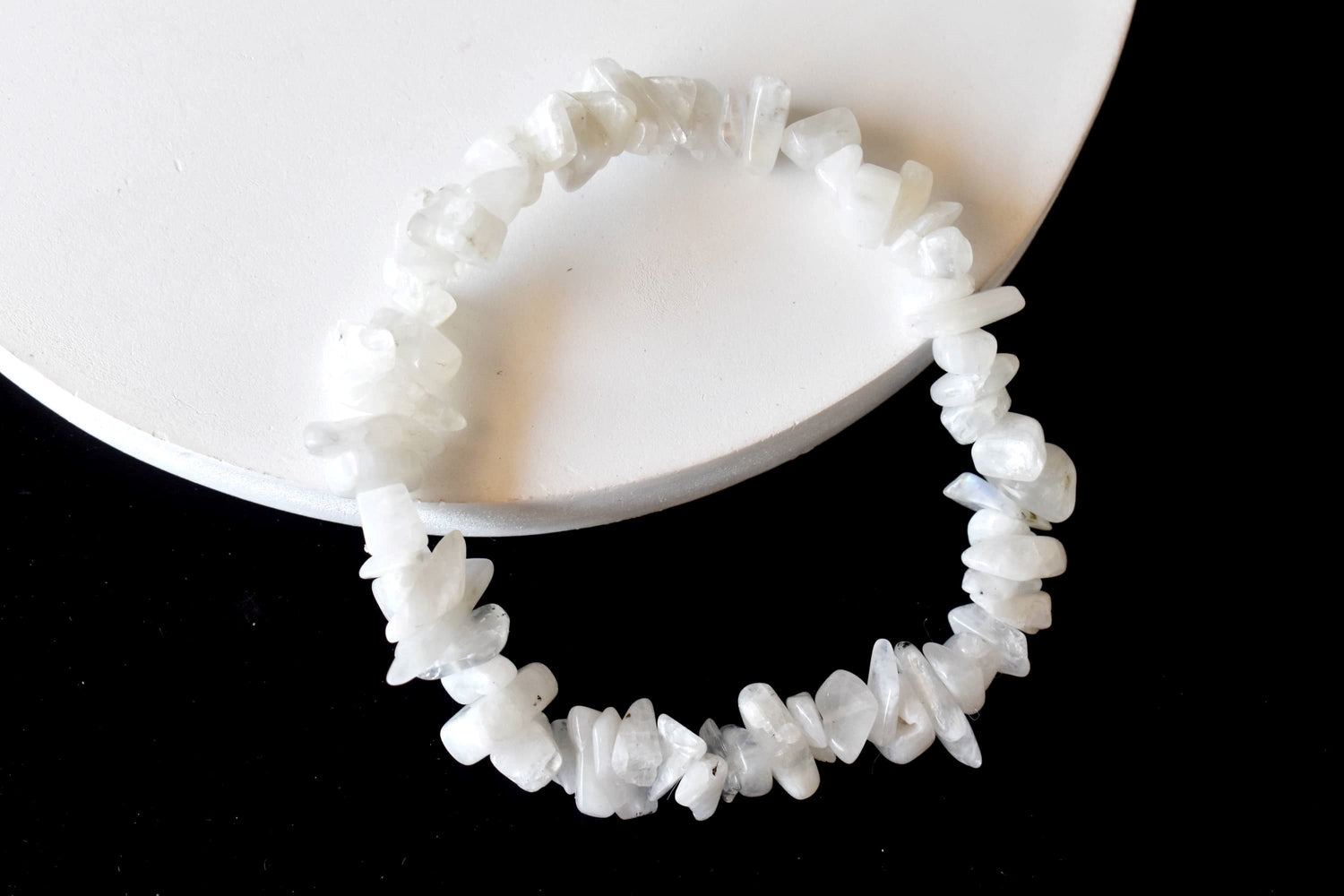 White Rainbow Moonstone Chip Bracelet (Growth and Compassion)  DestGlow