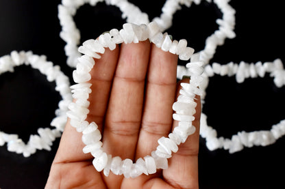 White Rainbow Moonstone Chip Bracelet (Growth and Compassion)  DestGlow