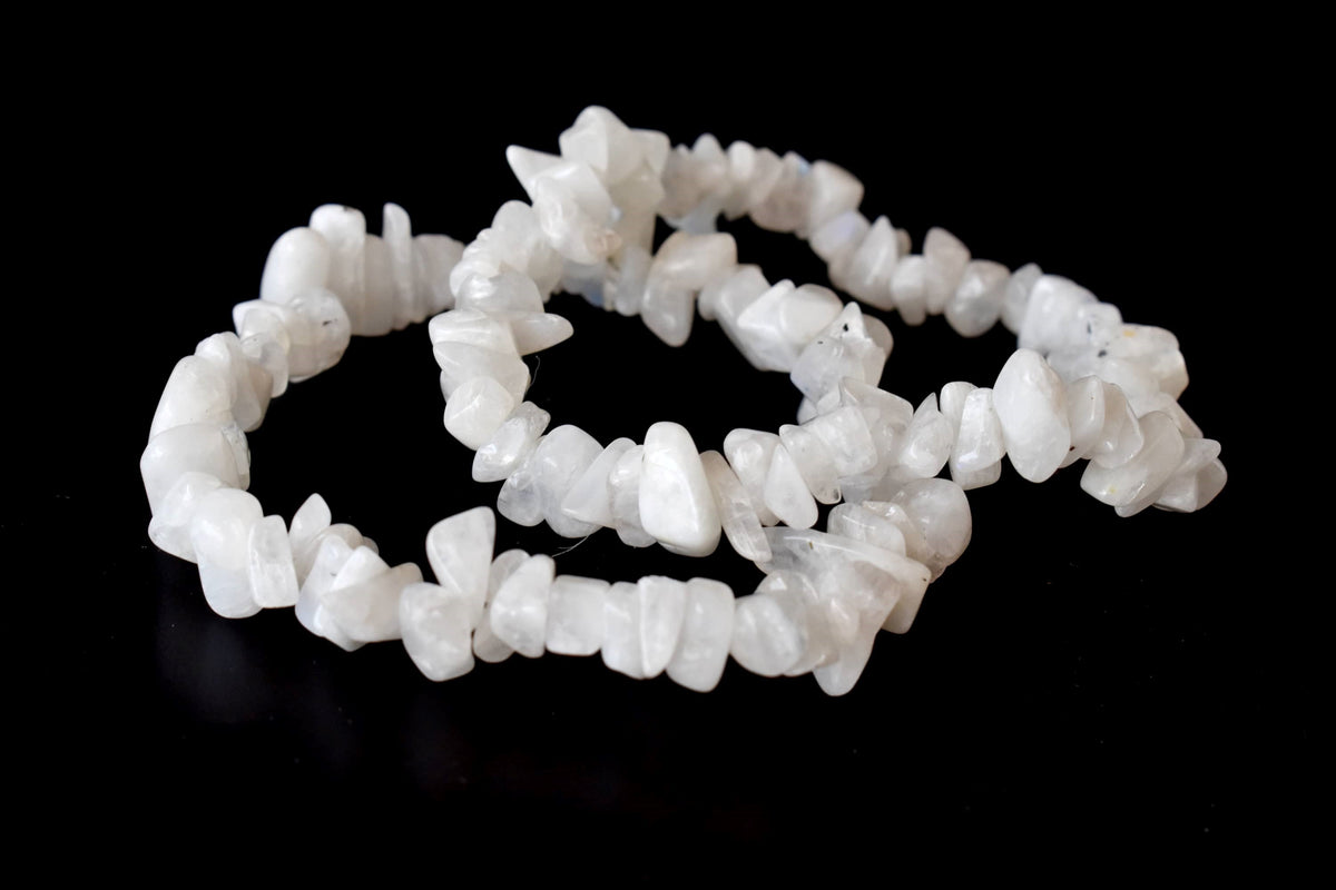 White Rainbow Moonstone Chip Bracelet (Growth and Compassion)  DestGlow