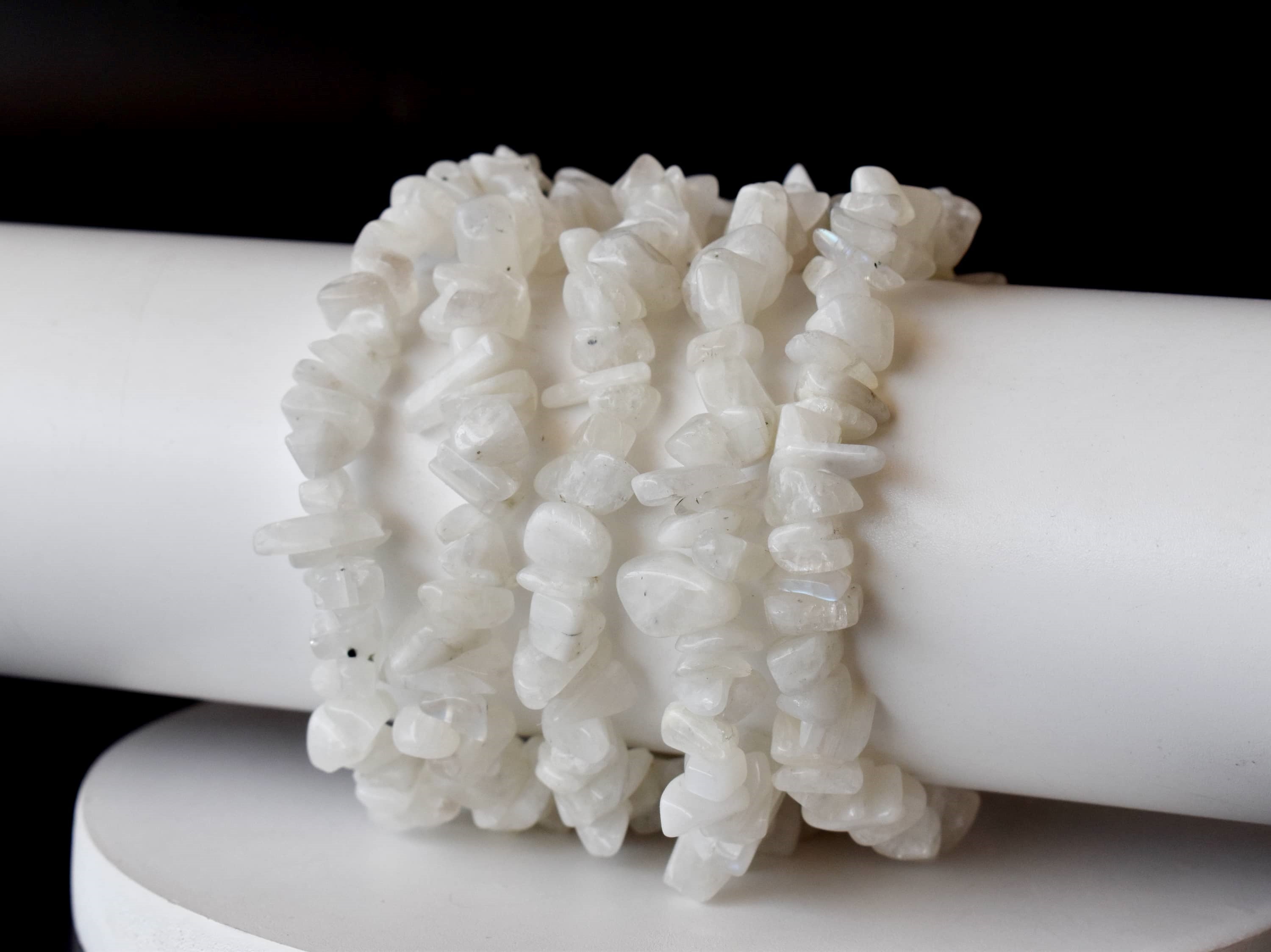 White Rainbow Moonstone Chip Bracelet (Growth and Compassion)  DestGlow