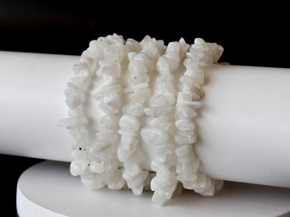 White Rainbow Moonstone Chip Bracelet (Growth and Compassion)  DestGlow