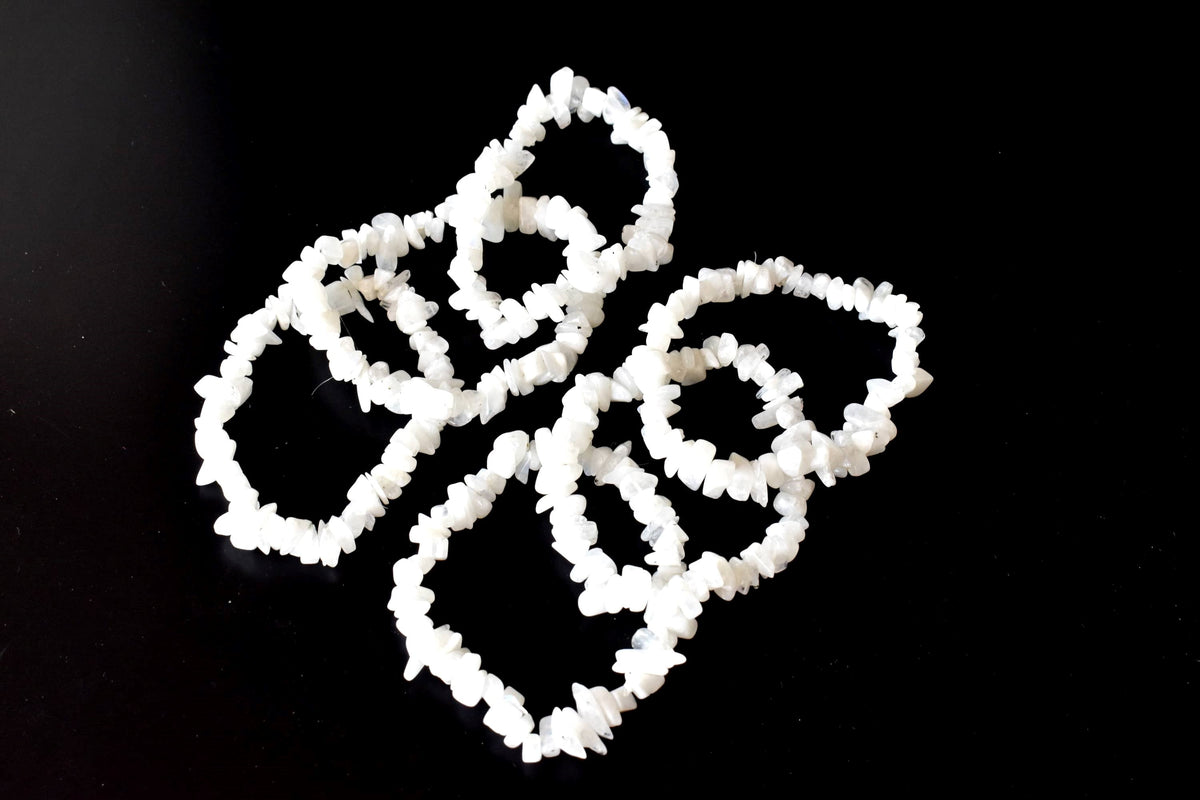 White Rainbow Moonstone Chip Bracelet (Growth and Compassion)  DestGlow