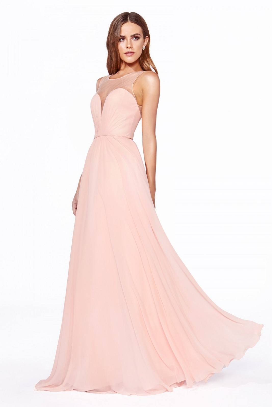 Cinderella Divine CJ251 Long A-Line Chiffon Dress Illusion Neckline by DiscountDressShop