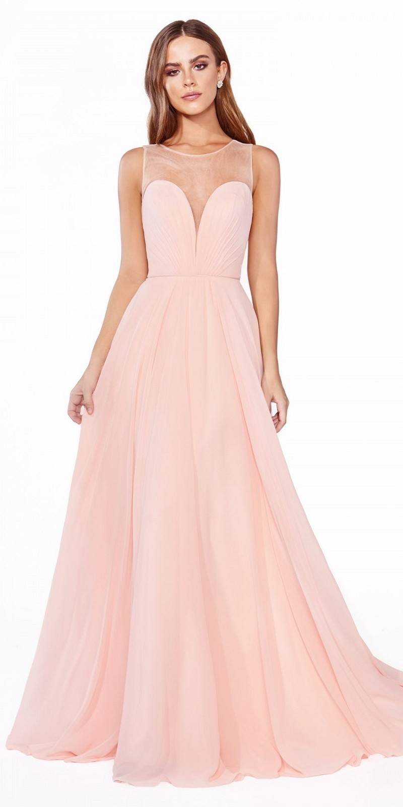 Cinderella Divine CJ251 Long A-Line Chiffon Dress Illusion Neckline by DiscountDressShop