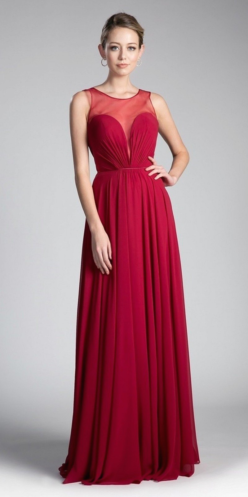 Cinderella Divine CJ251 Long A-Line Chiffon Dress Illusion Neckline by DiscountDressShop