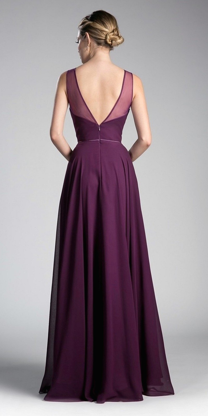 Cinderella Divine CJ251 Long A-Line Chiffon Dress Illusion Neckline by DiscountDressShop