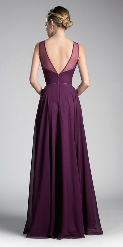 Cinderella Divine CJ251 Long A-Line Chiffon Dress Illusion Neckline by DiscountDressShop
