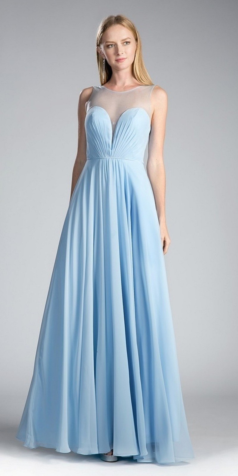 Cinderella Divine CJ251 Long A-Line Chiffon Dress Illusion Neckline by DiscountDressShop
