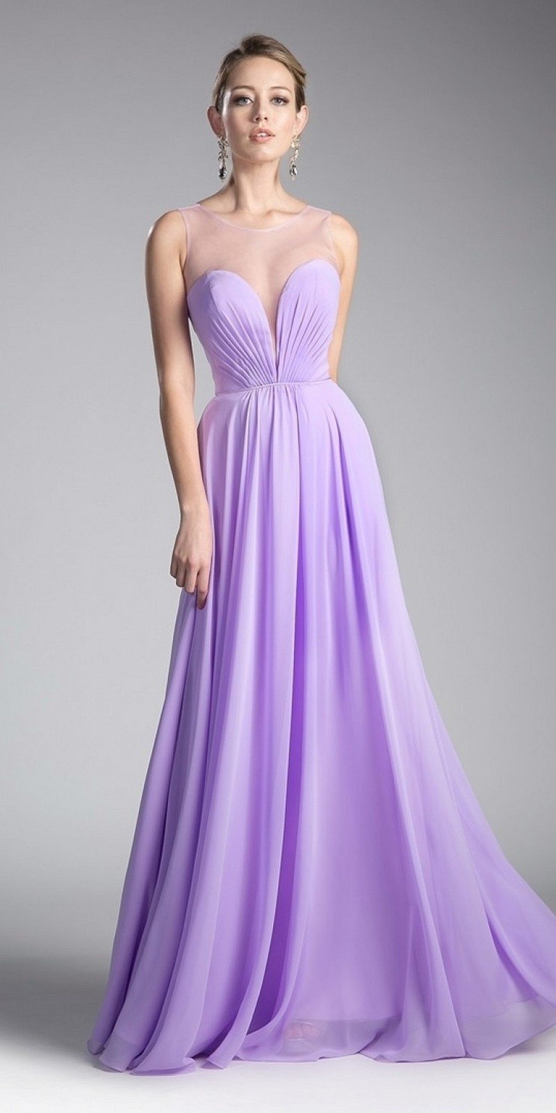 Cinderella Divine CJ251 Long A-Line Chiffon Dress Illusion Neckline by DiscountDressShop