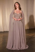 Ladivine CJ937 Pleated A-Line Gown With Cape Sleeves by DiscountDressShop