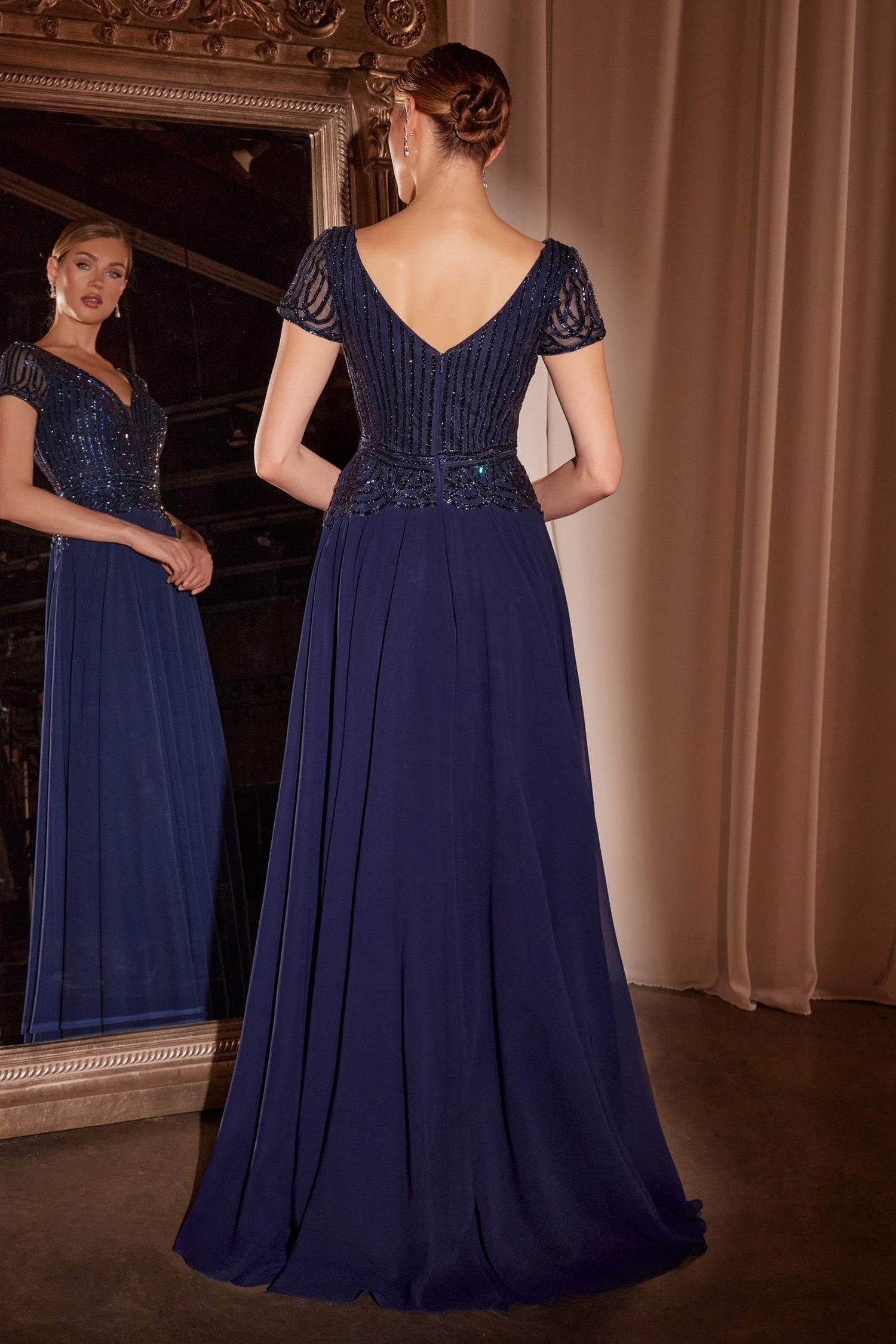 Ladivine CL07 A-Line Chiffon Beaded Gown by DiscountDressShop