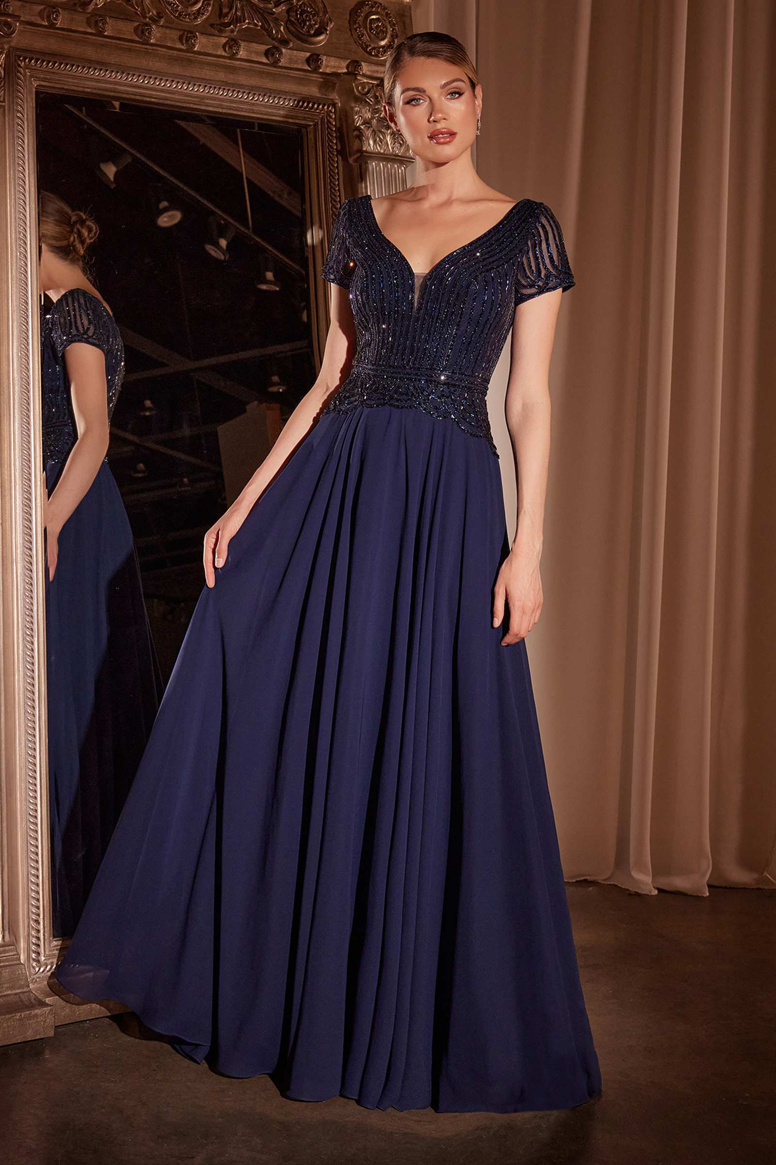 Ladivine CL07 A-Line Chiffon Beaded Gown by DiscountDressShop