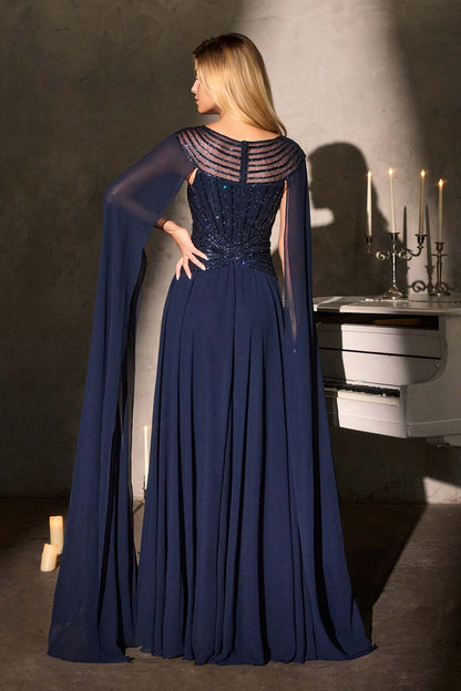 Ladivine CL08 Long A-Line Chiffon Flowing Cape Evening Gown by DiscountDressShop