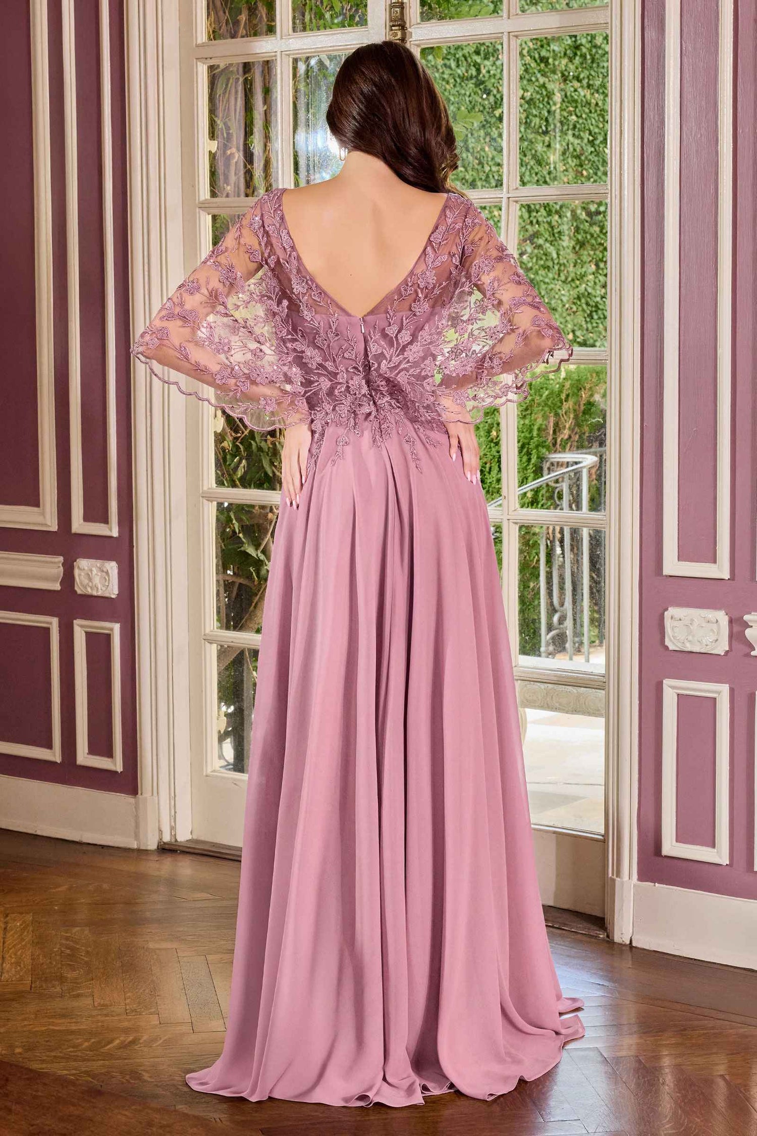 Ladivine CL10 Mother of the Bride V-Neckline Lace Bodice A-Line Gown by DiscountDressShop
