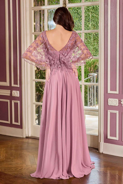 Ladivine CL10 Mother of the Bride V-Neckline Lace Bodice A-Line Gown by DiscountDressShop