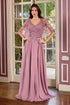Ladivine CL10 Mother of the Bride V-Neckline Lace Bodice A-Line Gown by DiscountDressShop