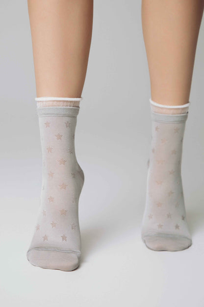 Conte Socks Classic - 491 Glossy Pattern and Decorative Transparent Mesh