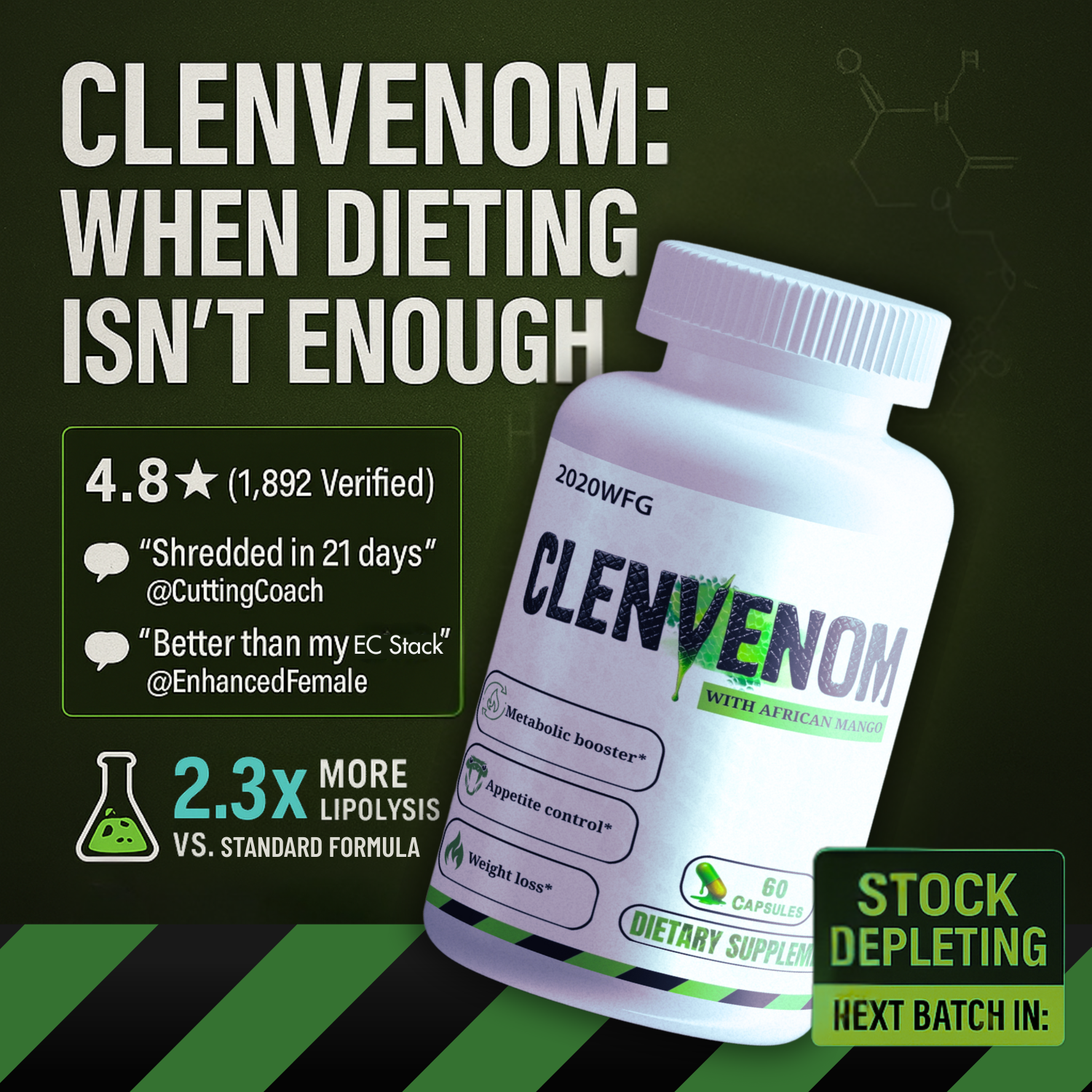 CLENVENOM: Thermogenic Complex | 60 Capsules - Green Tea Extract, Raspberry Ketones &amp; Natural Energy Support