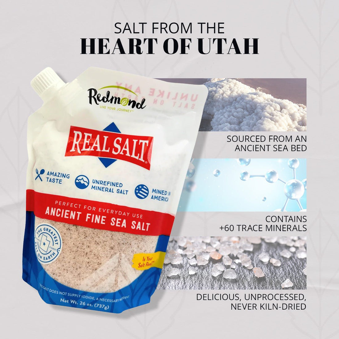 Salt, Redmond Real Salt, Fine Ground by Country Life Natural Foods