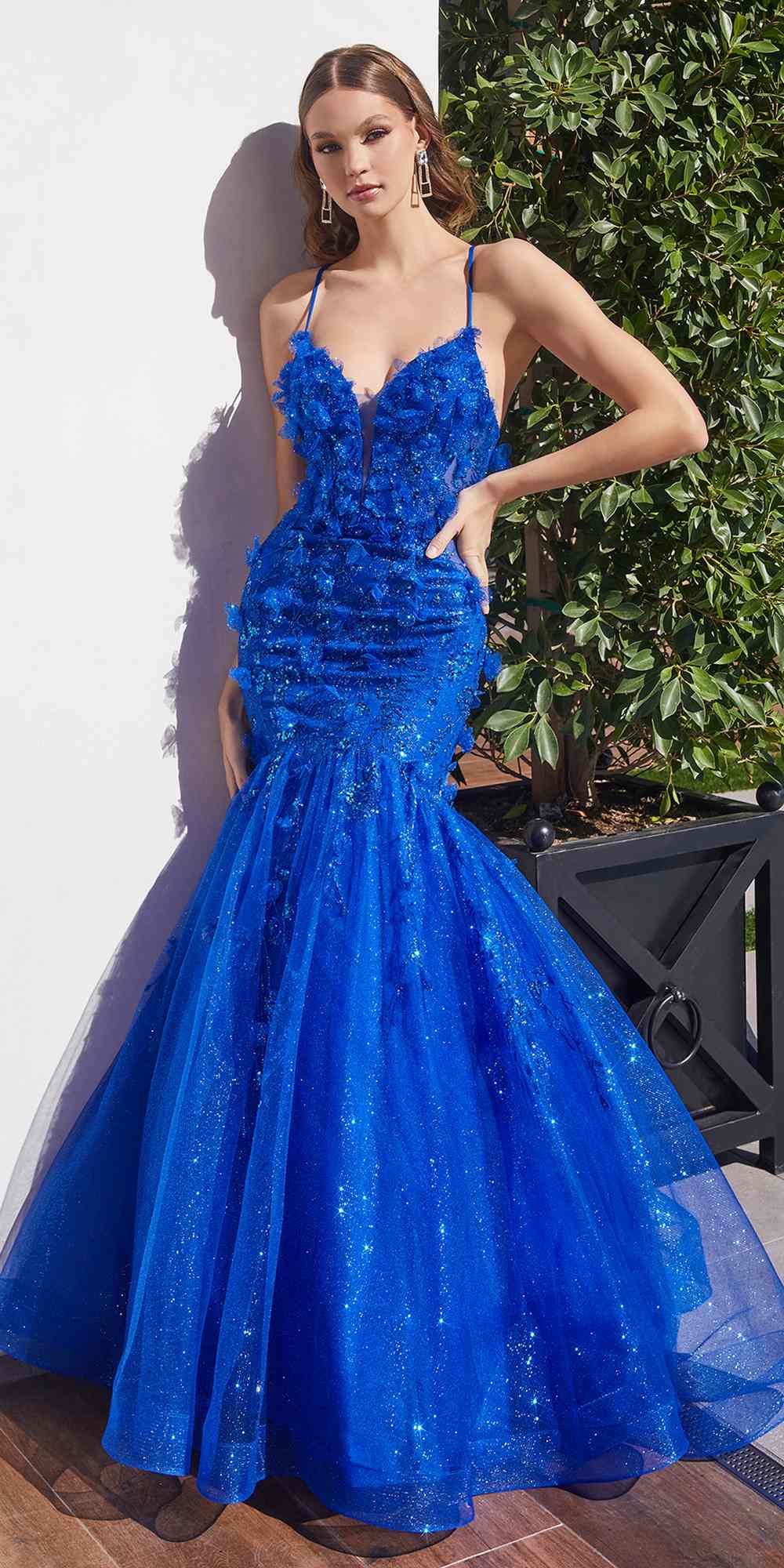 Ladivine CM328 Long Floral Applique Mermaid Gown by DiscountDressShop