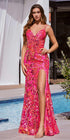 Ladivine CM350 Long Floral Sequin Print Fitted Evening Gown by DiscountDressShop