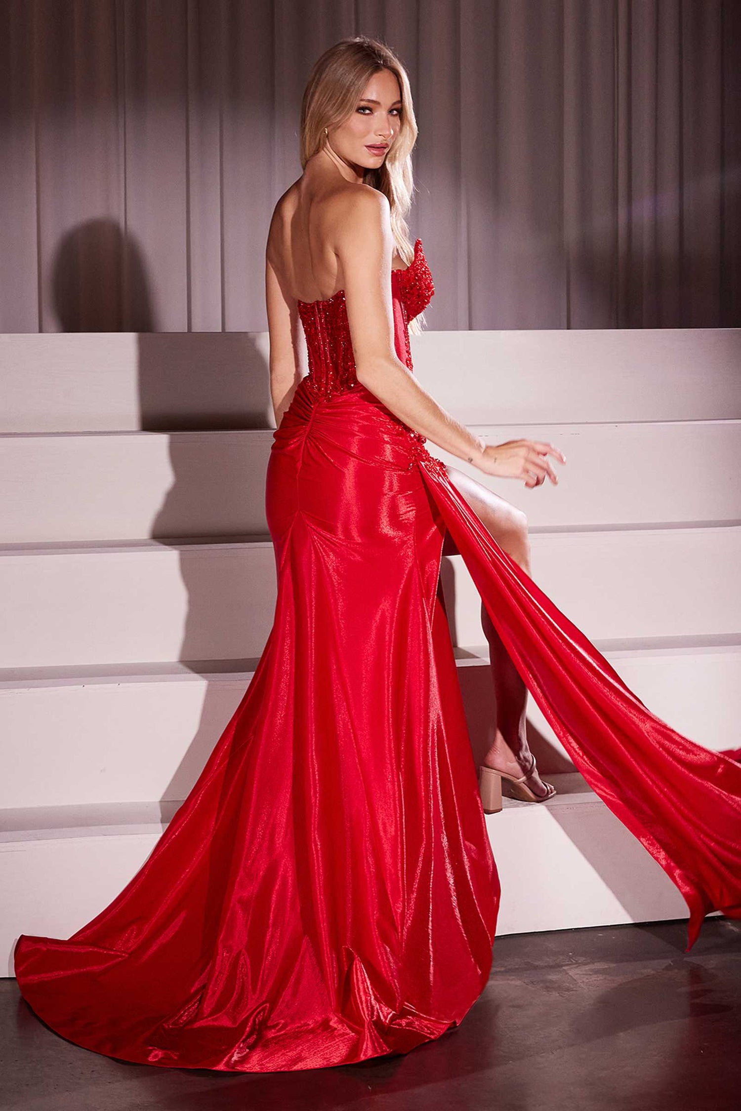 Ladivine CM369 Dress Strapless Stretch Taffeta Fitted Gown by DiscountDressShop