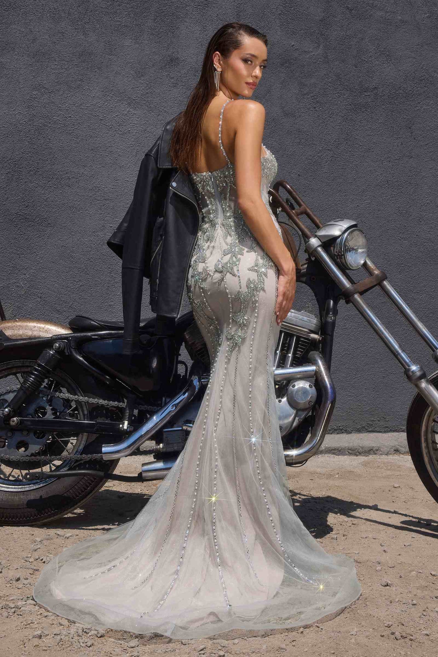 Ladivine CR383 Fitted Silhouette Crystal and Sequin Formal Dress by DiscountDressShop