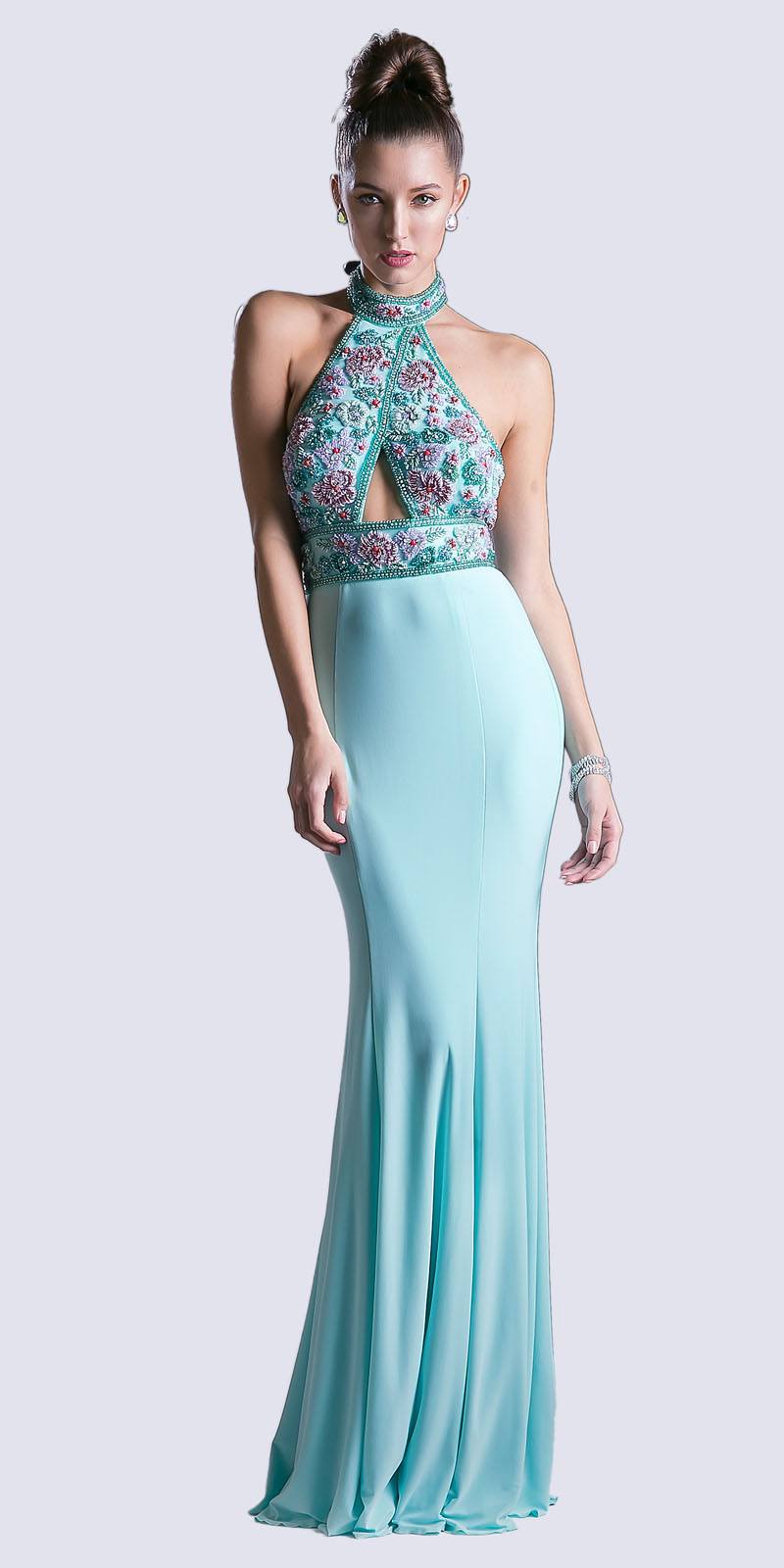 CLEARANCE - Cinderella Divine CR770 Long Fitted Gown Beaded Halter Neck (Size 4) by DiscountDressShop