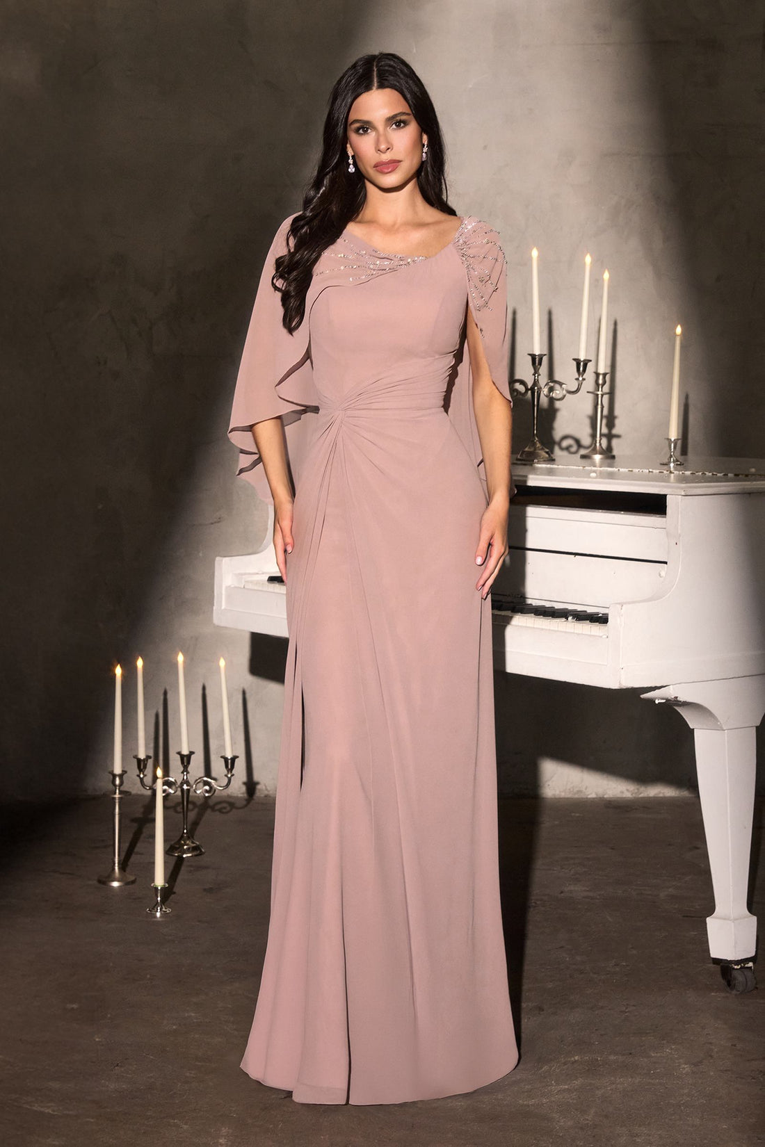 Ladivine CR884 Cape Sleeve Soft Flowing Chiffon MOB Dress by DiscountDressShop