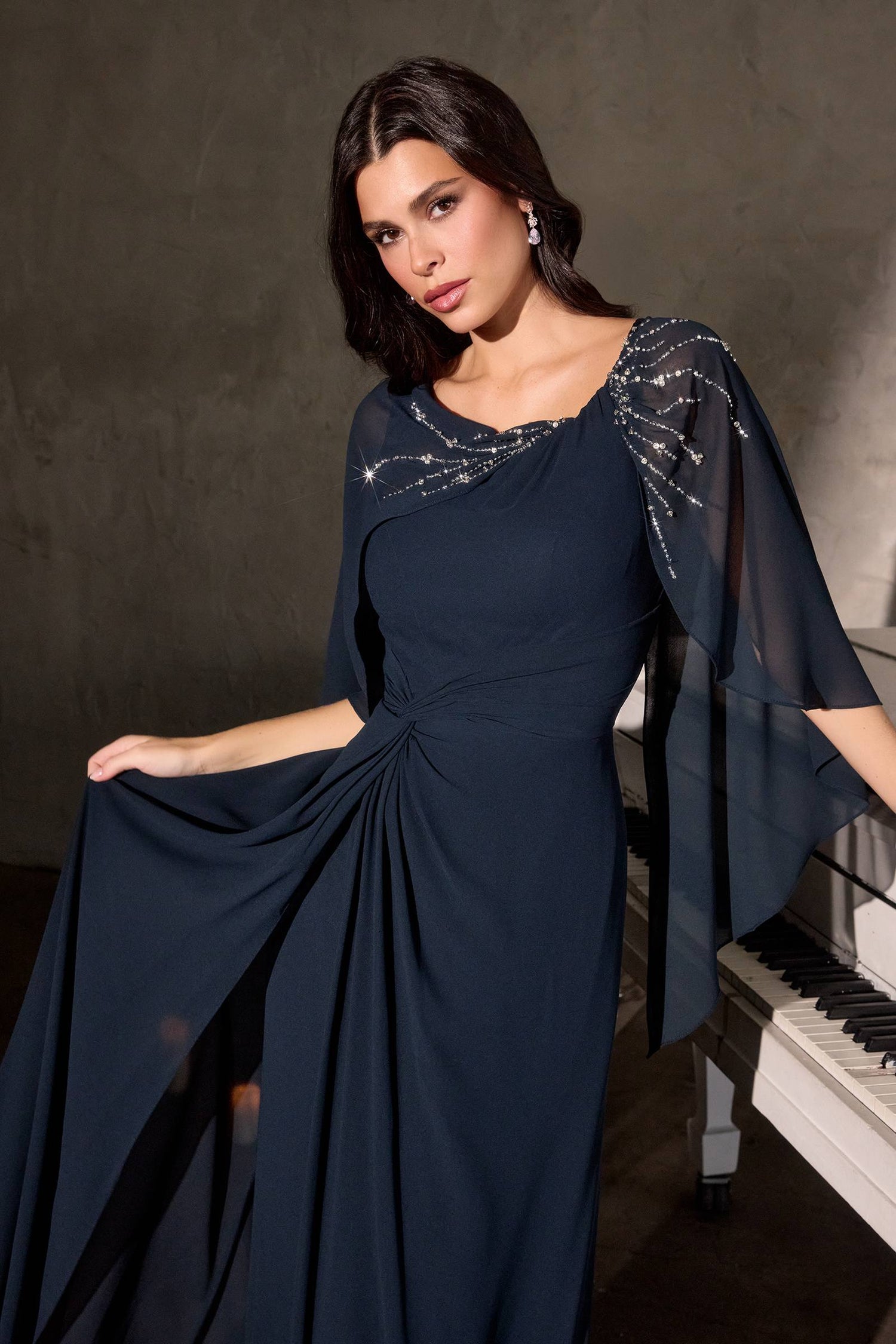 Ladivine CR884 Cape Sleeve Soft Flowing Chiffon MOB Dress by DiscountDressShop