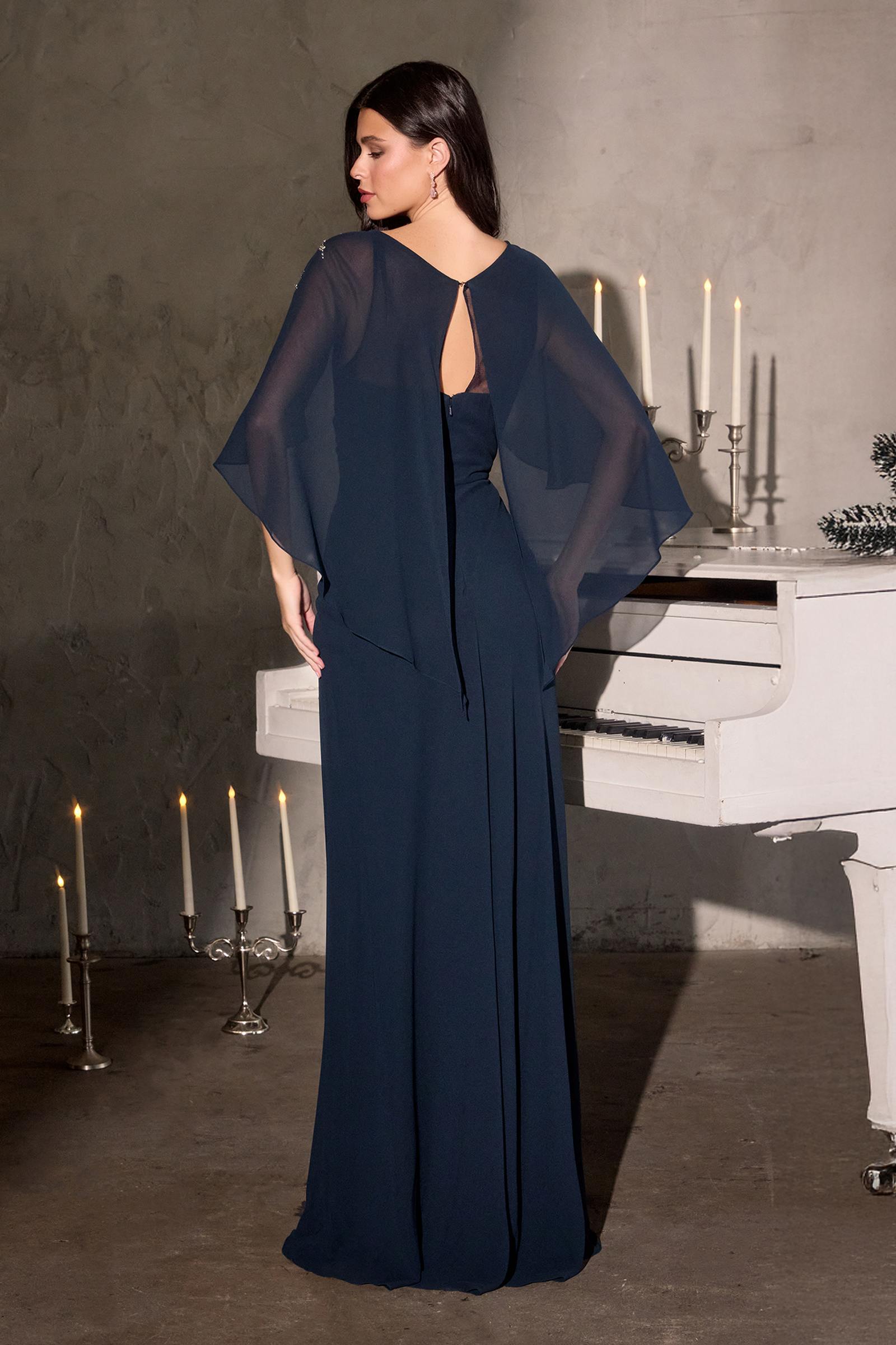 Ladivine CR884 Cape Sleeve Soft Flowing Chiffon MOB Dress by DiscountDressShop