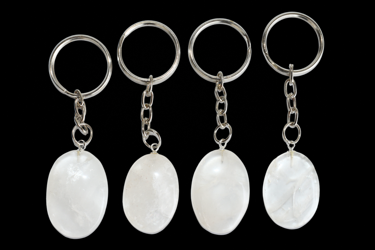 Crystal Quartz Key Chain, Gemstone Keychain Crystal Key Ring (Dreams and Enhancing)  DestGlow