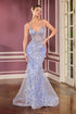 Ladivine CT264 Floral Applique V-Neckline Fitted Evening Dress by DiscountDressShop