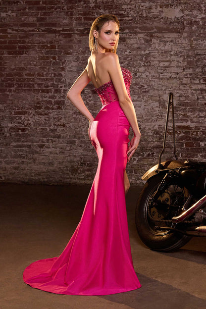Ladivine CW301 High Glamour Strapless Sheer Bodice Evening Gown by DiscountDressShop
