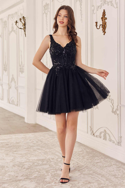 Ladivine CY019 Dress Sequin Beaded A-Line Short Dress by DiscountDressShop