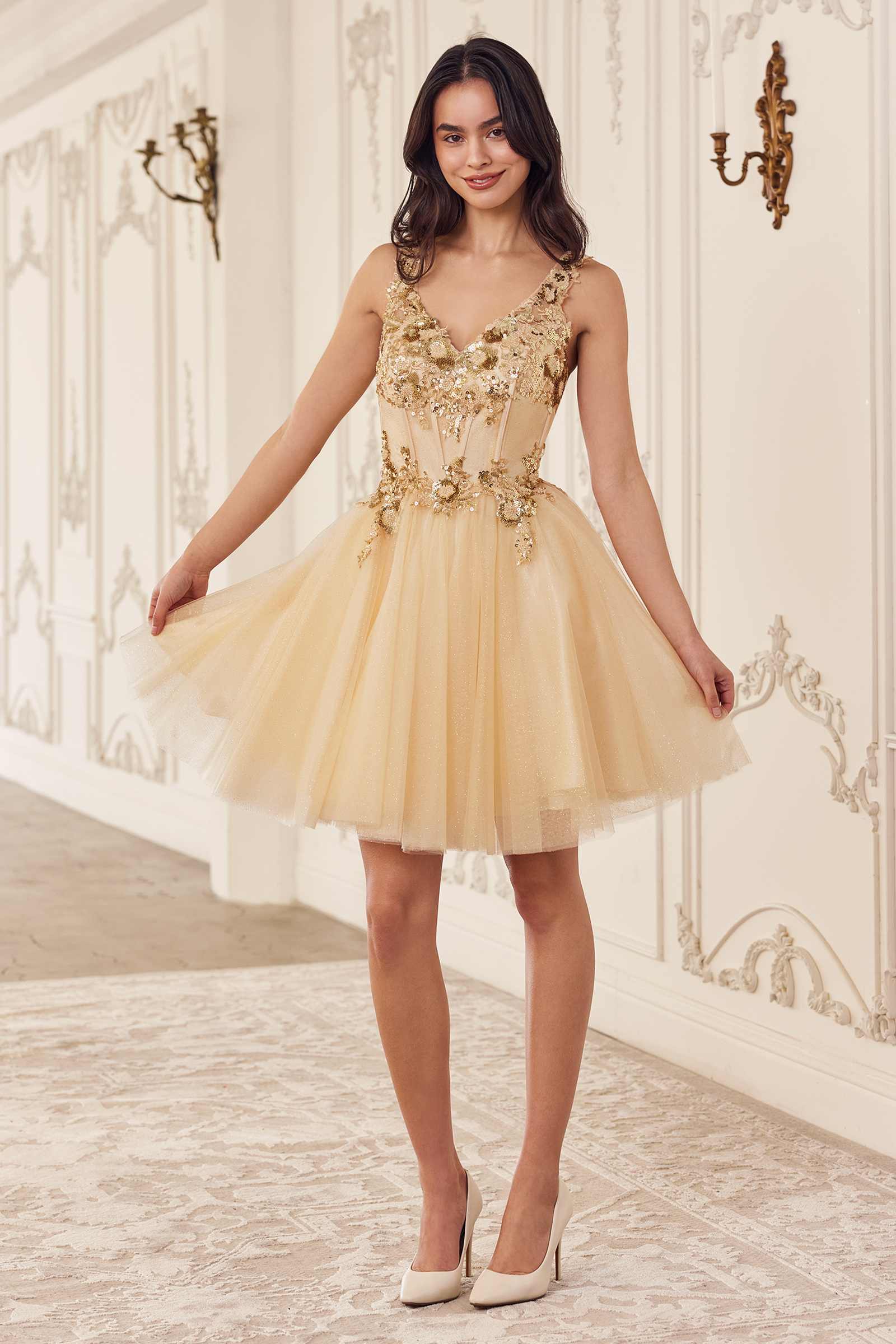 Ladivine CY019 Dress Sequin Beaded A-Line Short Dress by DiscountDressShop