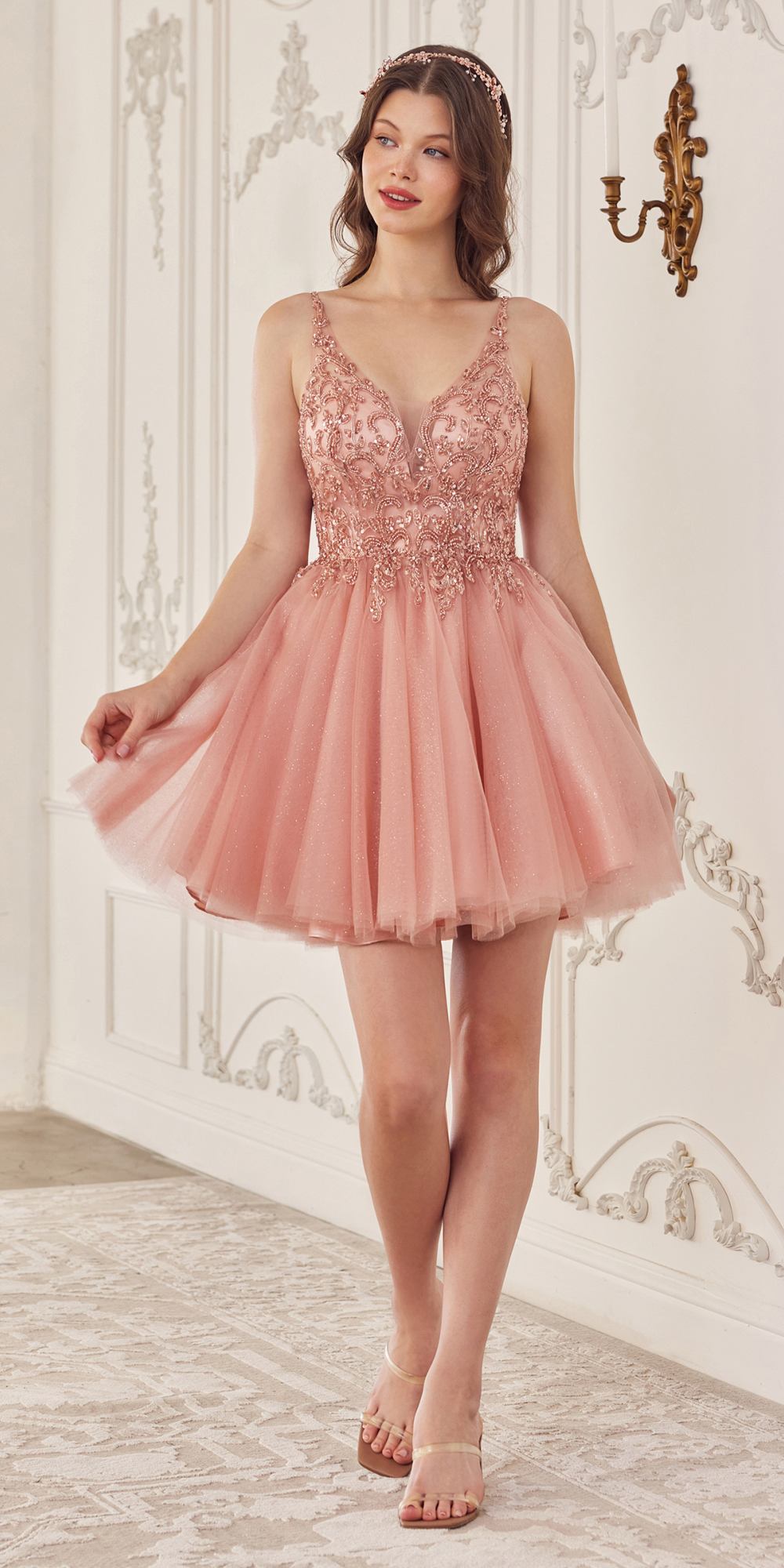 Ladivine CY022 Beaded A-Line Layered Tulle Short Homecoming Dress by DiscountDressShop