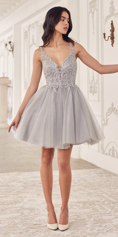 Ladivine CY022 Beaded A-Line Layered Tulle Short Homecoming Dress by DiscountDressShop