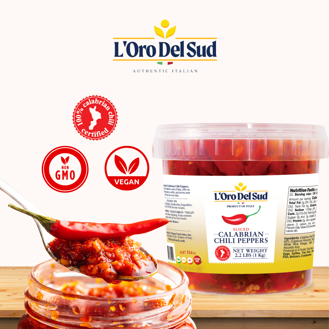 L’Oro Del Sud, Sliced Calabrian Chili Peppers, 2.2 lb (1 kg)