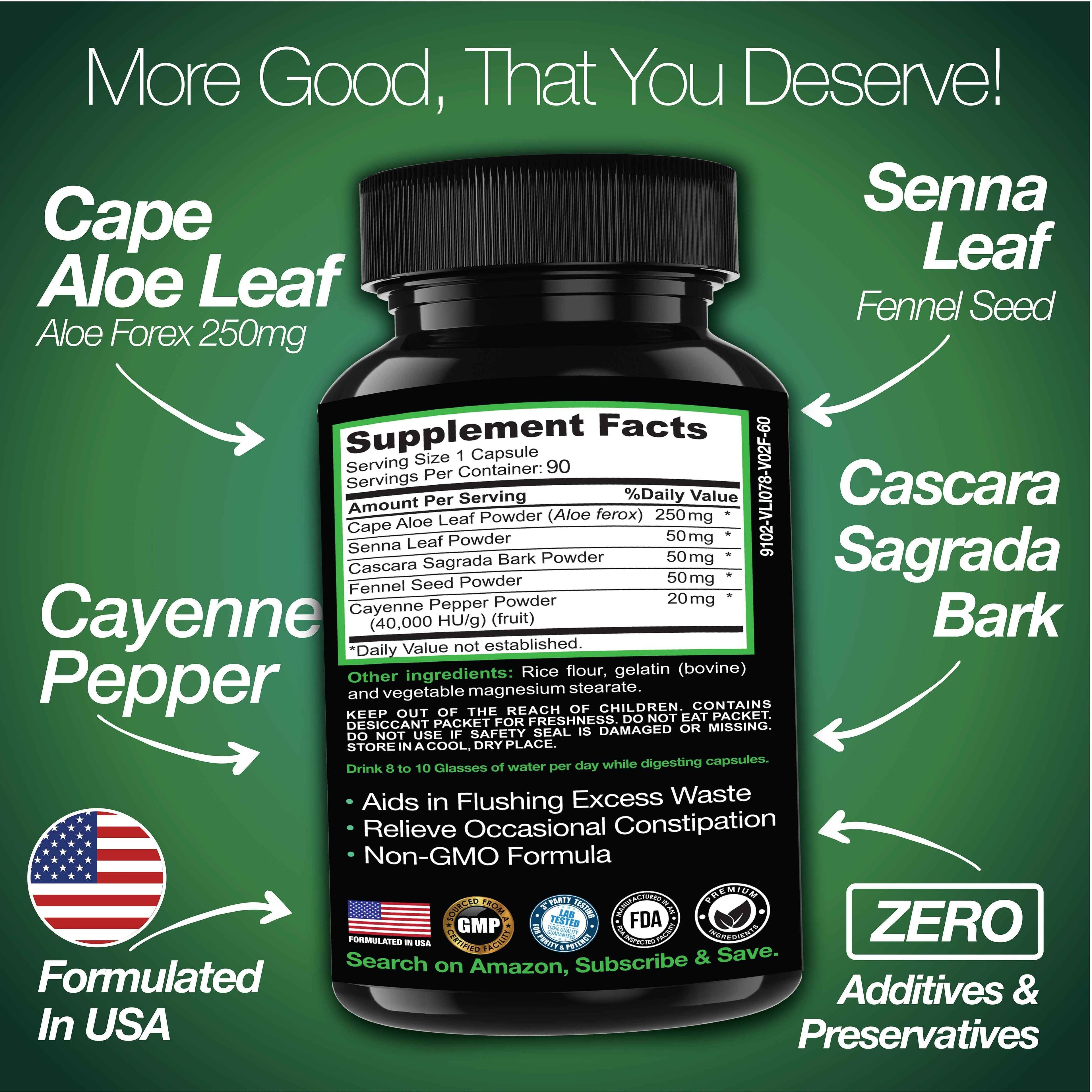 Cape Aloe Colon Cleanse, Detox &amp; Flush - 90 Capsules. Gentle Constipation Relief