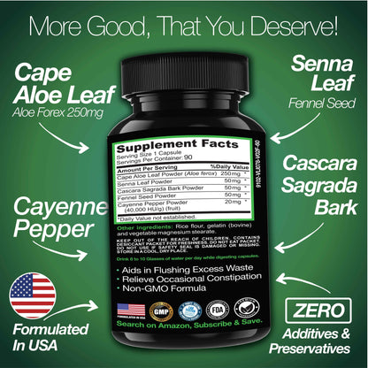 Cape Aloe Colon Cleanse, Detox &amp; Flush - 90 Capsules. Gentle Constipation Relief