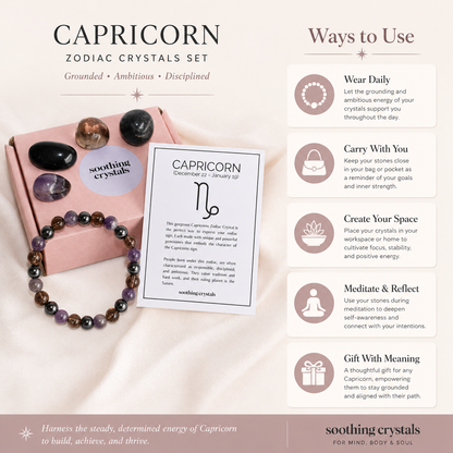 CAPRICORN Zodiac Crystal Kit, Capricorn Birthstones Tumbled Stone Set, Capricorn Gifts  DestGlow