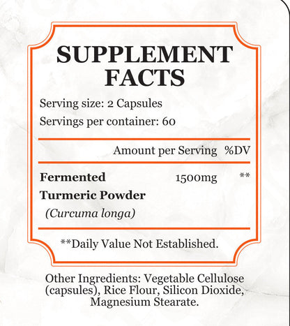 Fermented Turmeric Powder Capsules - Ease Joint Pain and Increase Immune Vitality with Enhanced Bioavailability - 120 Capsules by America&