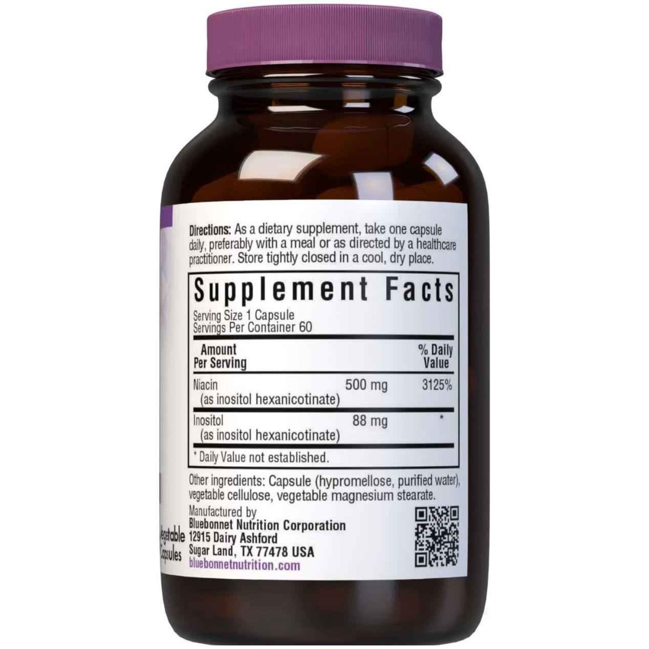 Bluebonnet Flush Free Niacin 500 mg 60 Vegetable Capsules
