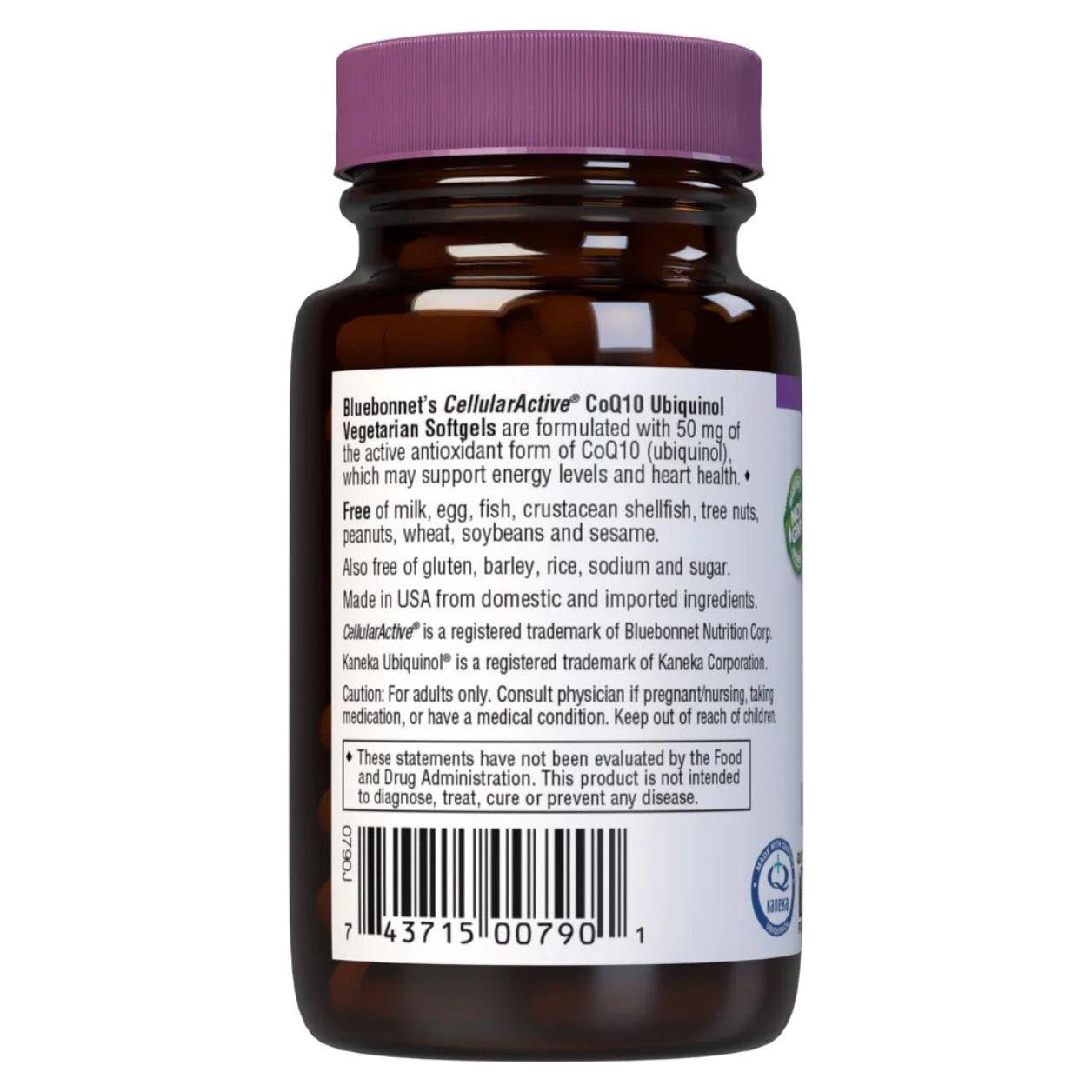 Bluebonnets CellularActive CoQ10 Ubiquinol 50 mg, 30 Vegetarian Softgels by Pasteur Pharmacy